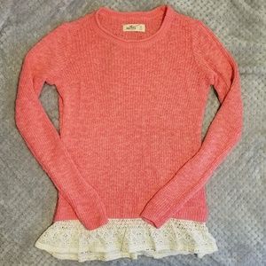 Boho Hollister Coral Lace Bottom Sweater Top XS